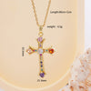 Wholesale Women's Copper Geometric Cross Mixed Gemstone Inlay O Chain Necklace With Electroplating