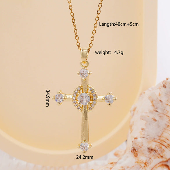 Wholesale Women's Copper Geometric Cross Mixed Gemstone Inlay O Chain Necklace With Electroplating