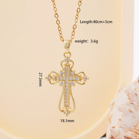 Wholesale Women's Copper Geometric Cross Mixed Gemstone Inlay O Chain Necklace With Electroplating
