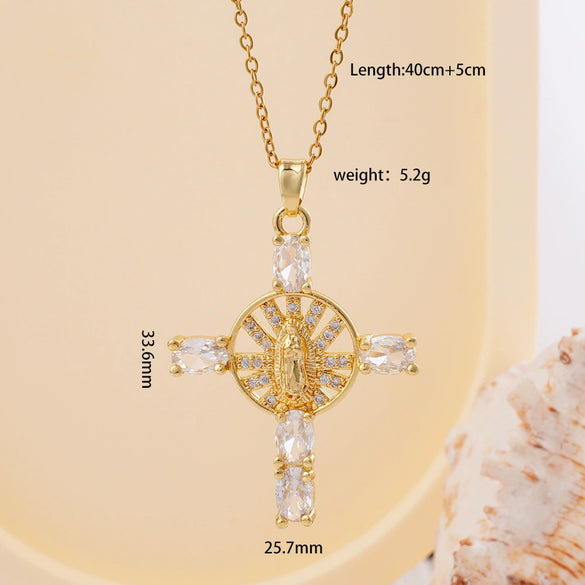 Wholesale Women's Copper Geometric Cross Mixed Gemstone Inlay O Chain Necklace With Electroplating