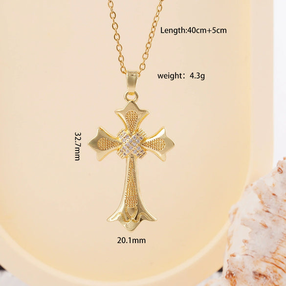 Wholesale Women's Copper Geometric Cross Mixed Gemstone Inlay O Chain Necklace With Electroplating