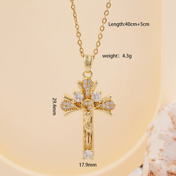 Wholesale Women's Copper Geometric Cross Mixed Gemstone Inlay O Chain Necklace With Electroplating
