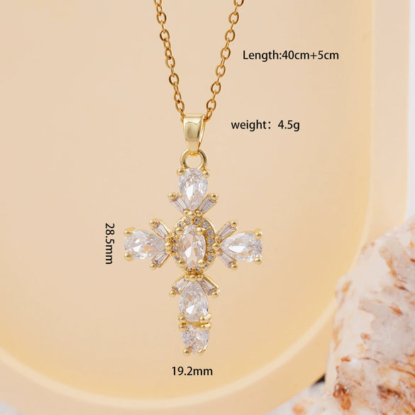Wholesale Women's Copper Geometric Cross Mixed Gemstone Inlay O Chain Necklace With Electroplating