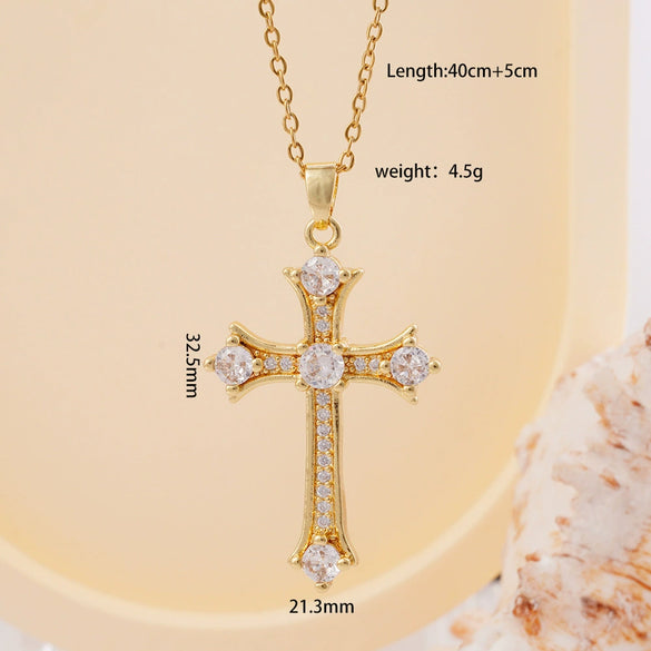 Wholesale Women's Copper Geometric Cross Mixed Gemstone Inlay O Chain Necklace With Electroplating