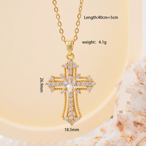 Wholesale Women's Copper Geometric Cross Mixed Gemstone Inlay O Chain Necklace With Electroplating
