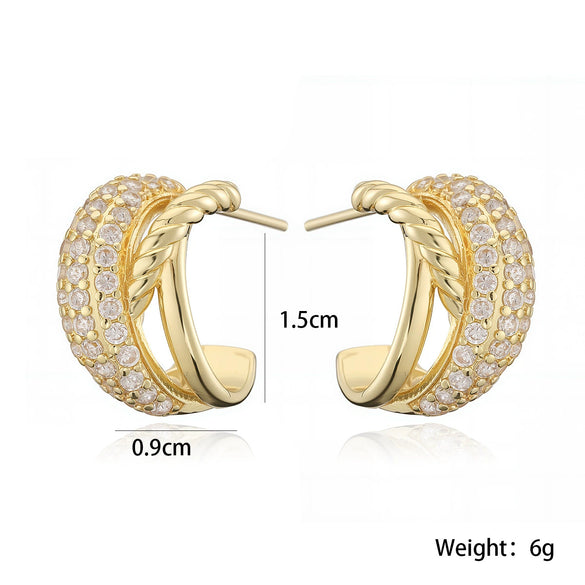 Wholesale Women's Copper Geometric Cshaped Micropaved Zircon Earrings