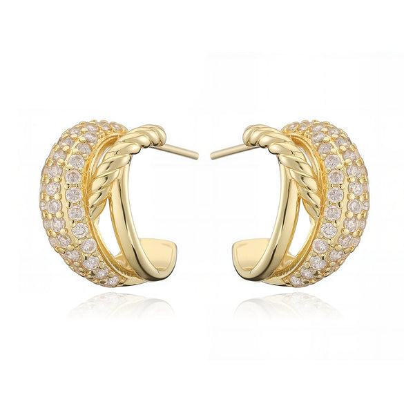 Wholesale Women's Copper Geometric Cshaped Micropaved Zircon Earrings