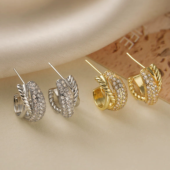 Wholesale Women's Copper Geometric Cshaped Micropaved Zircon Earrings