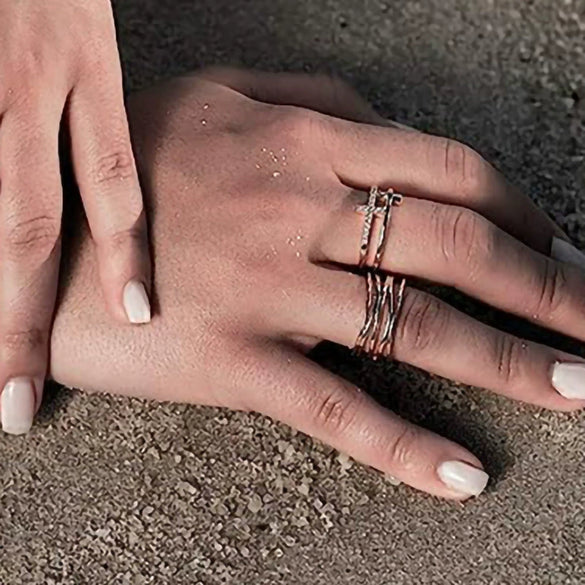 Wholesale Women's Copper Geometric Cut Out Doublelayer Ring With Zirconia Microset