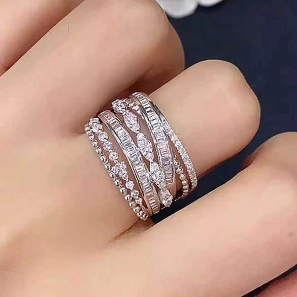 Wholesale Women's Copper Geometric Design Ring Set With Zirconia Princess Style