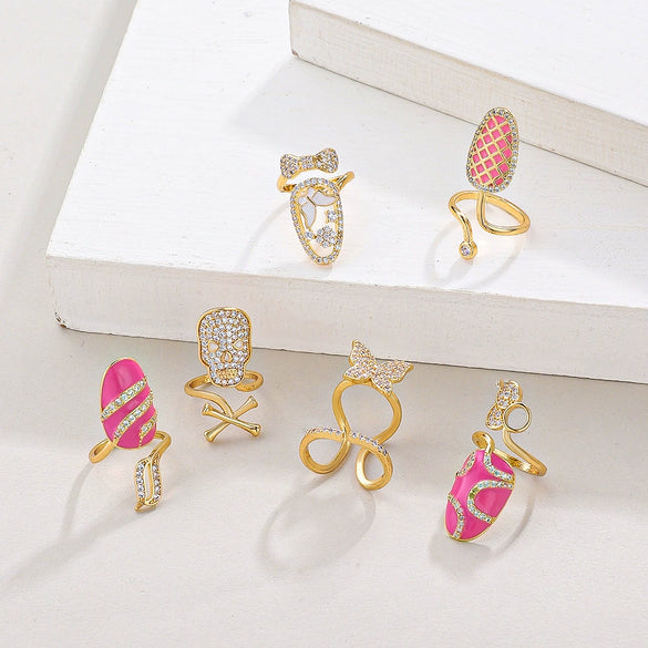 Wholesale Women's Copper Geometric Diamond Set Nail Ring