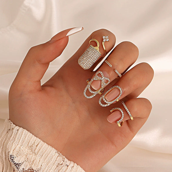 Wholesale Women's Copper Geometric Diamond Set Nail Ring