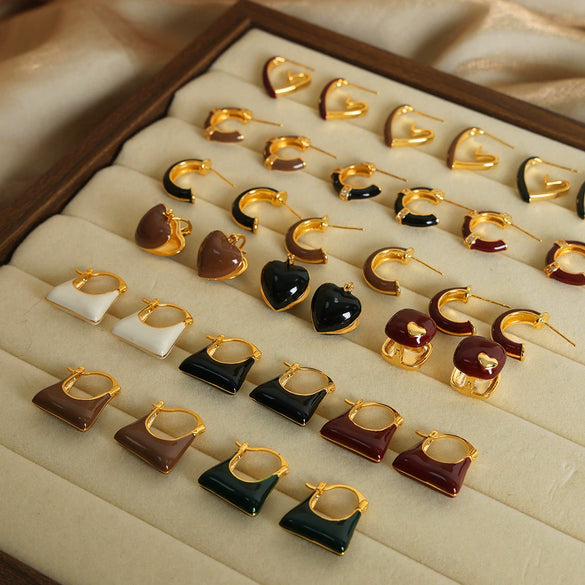 Wholesale Women's Copper Geometric Dripping Oil Earrings Light Luxury Simple Fashion Jewelry