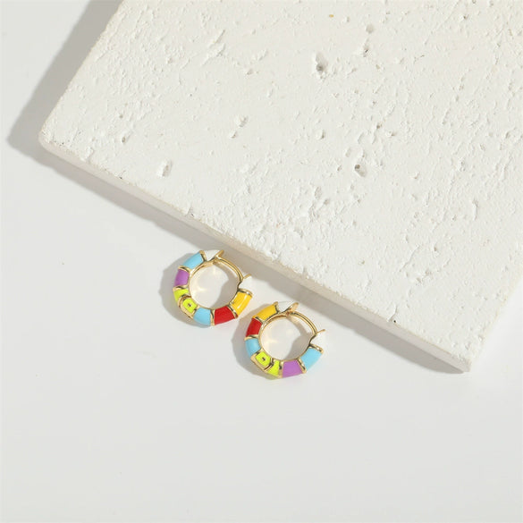 Wholesale Women's Copper Geometric Dripping Oil Enamel Earrings