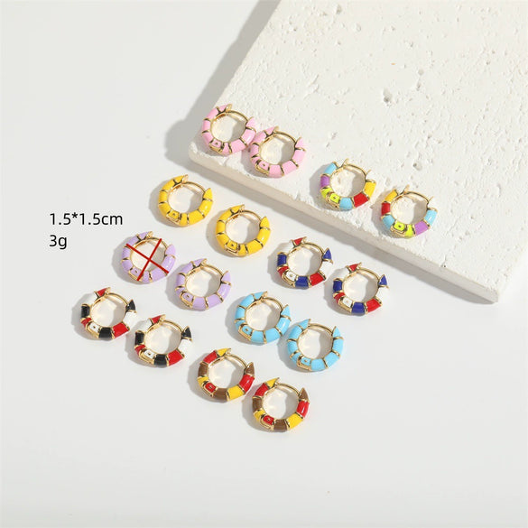 Wholesale Women's Copper Geometric Dripping Oil Enamel Earrings