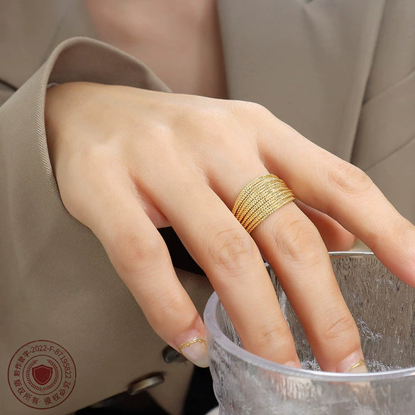 Wholesale Women's Copper Geometric Ferris Wheel Design Multilayer Line Semicircle Open Ring With Electroplating