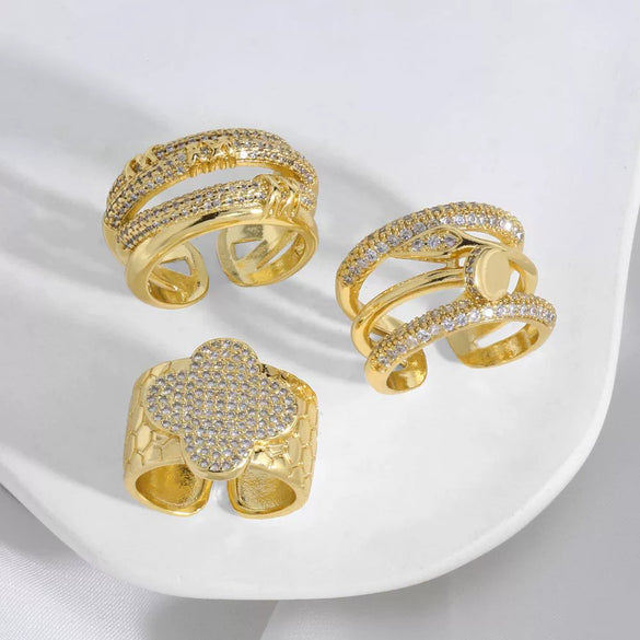 Wholesale Women's Copper Geometric Four Leaf Clover Ring 18K Gold Plated