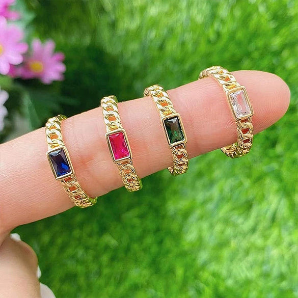Wholesale Women's Copper Geometric Hollow Opening Adjustable Zircon Ring With Electroplating And Niche Chain Design