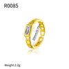 Wholesale Women's Copper Geometric Hollow Opening Adjustable Zircon Ring With Electroplating And Niche Chain Design