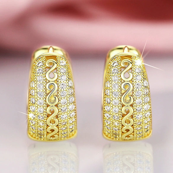 Wholesale Women's Copper Geometric Hollow Out Earrings Set With Zirconia Retro Design