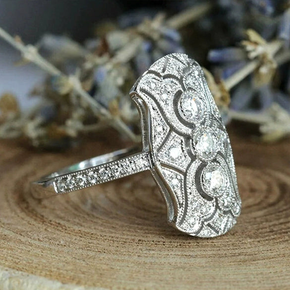 Wholesale Women's Copper Geometric Hollow Palace Style Ring With Zircon Design