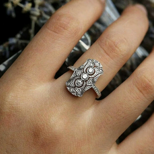 Wholesale Women's Copper Geometric Hollow Palace Style Ring With Zircon Design