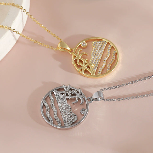 Wholesale Women's Copper Geometric Hollow Round Ocean Forest Style Necklace With Electroplating