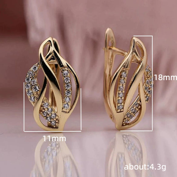 Wholesale Women's Copper Geometric Hollow Twist Woven Inlaid Zircon Earrings