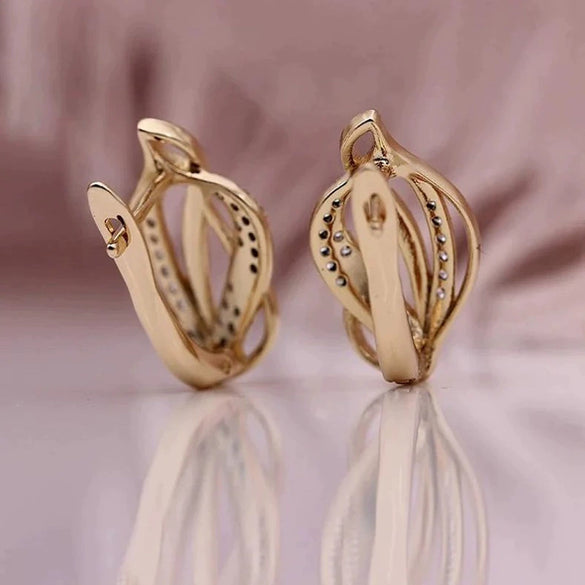 Wholesale Women's Copper Geometric Hollow Twist Woven Inlaid Zircon Earrings