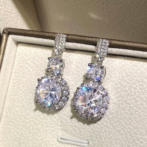 Wholesale Women's Copper Geometric Inlaid Zircon Earrings