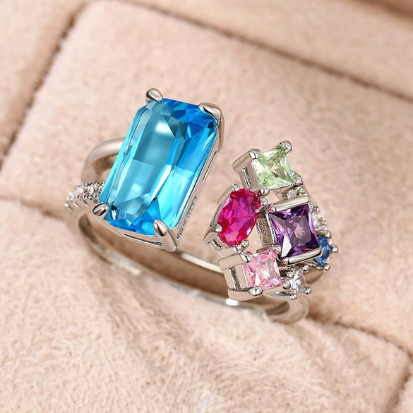 Wholesale Women's Copper Geometric Inlaid Zircon Open Ring Light Luxury Niche Design