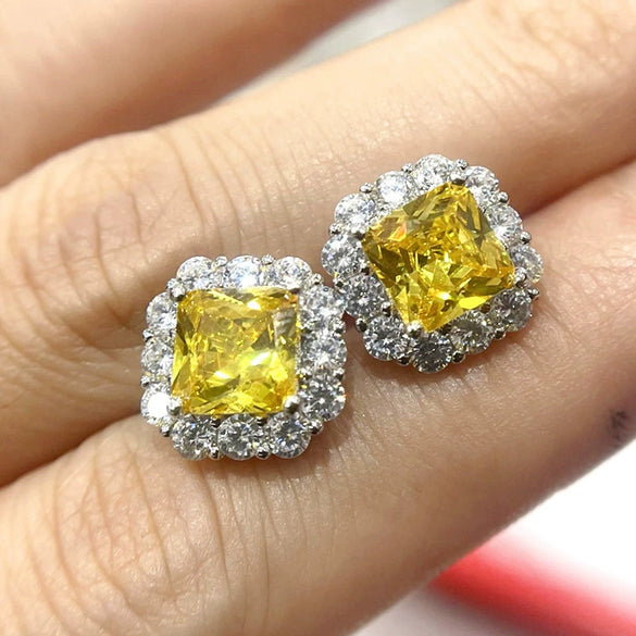 Wholesale Women's Copper Geometric Inlaid Zircon Stud Earrings Light Luxury Style