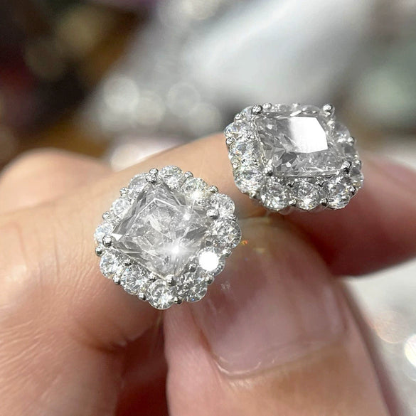 Wholesale Women's Copper Geometric Inlaid Zircon Stud Earrings Light Luxury Style