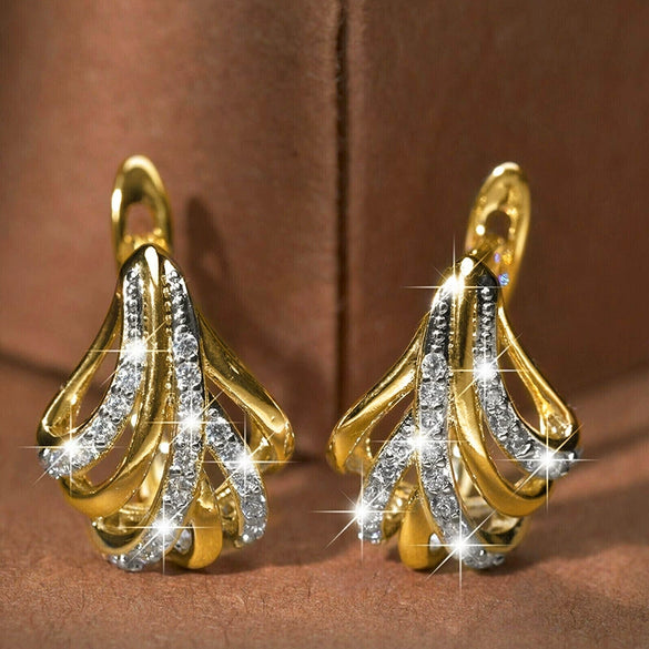 Wholesale Women's Copper Geometric Leaf Earrings Set With Zirconia Elegant Style
