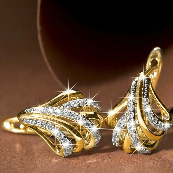 Wholesale Women's Copper Geometric Leaf Earrings Set With Zirconia Elegant Style
