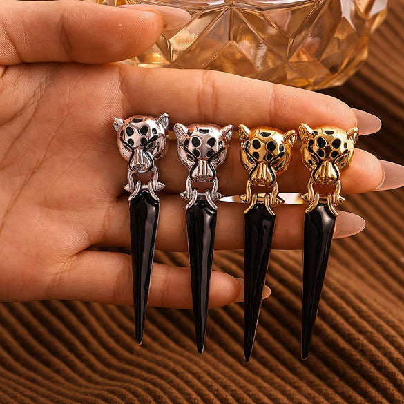 Wholesale Women's Copper Geometric Leopard Head Triangle Earrings Gold Plated Exaggerated Fashionable