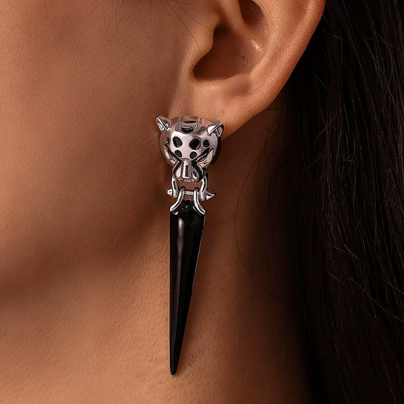 Wholesale Women's Copper Geometric Leopard Head Triangle Earrings Gold Plated Exaggerated Fashionable