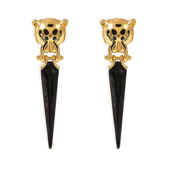 Wholesale Women's Copper Geometric Leopard Head Triangle Earrings Gold Plated Exaggerated Fashionable