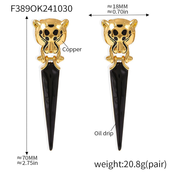 Wholesale Women's Copper Geometric Leopard Head Triangle Earrings Gold Plated Exaggerated Fashionable