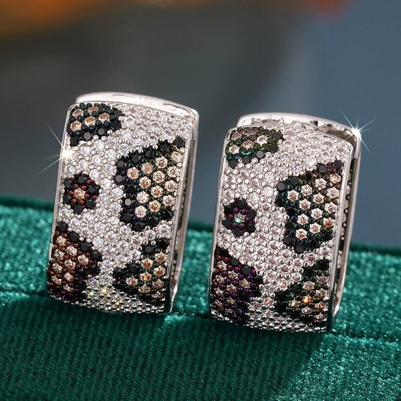 Wholesale Women's Copper Geometric Leopard Print Zirconia Earrings