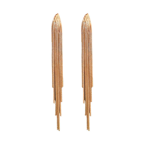 Wholesale Women's Copper Geometric Long Earrings With Electroplating And Tassel Design Light Luxury And Exaggerated Style
