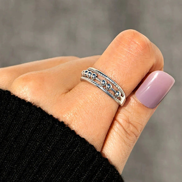 Wholesale Women's Copper Geometric Movable Bead Niche Design Electroplated Ring