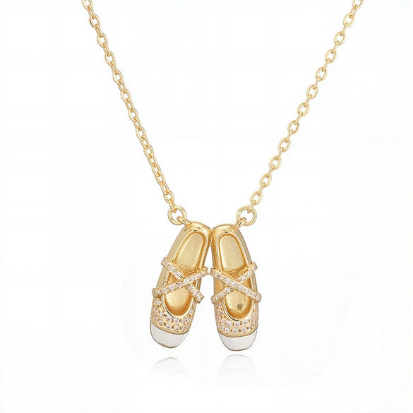 Wholesale Women's Copper Geometric Oildripping Ballet Shoe Pendant Necklace With O Word Chain