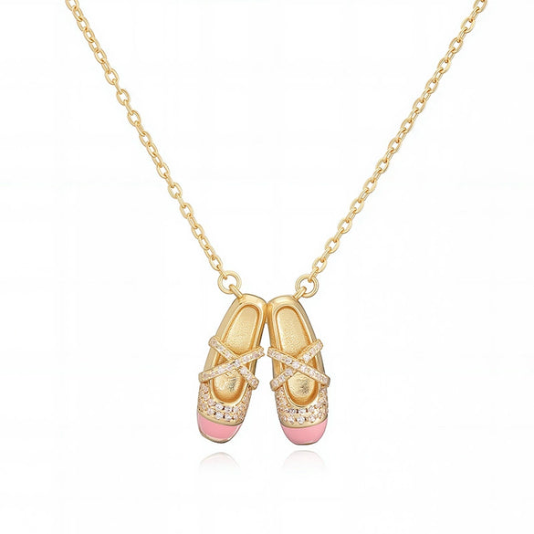 Wholesale Women's Copper Geometric Oildripping Ballet Shoe Pendant Necklace With O Word Chain