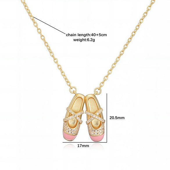 Wholesale Women's Copper Geometric Oildripping Ballet Shoe Pendant Necklace With O Word Chain