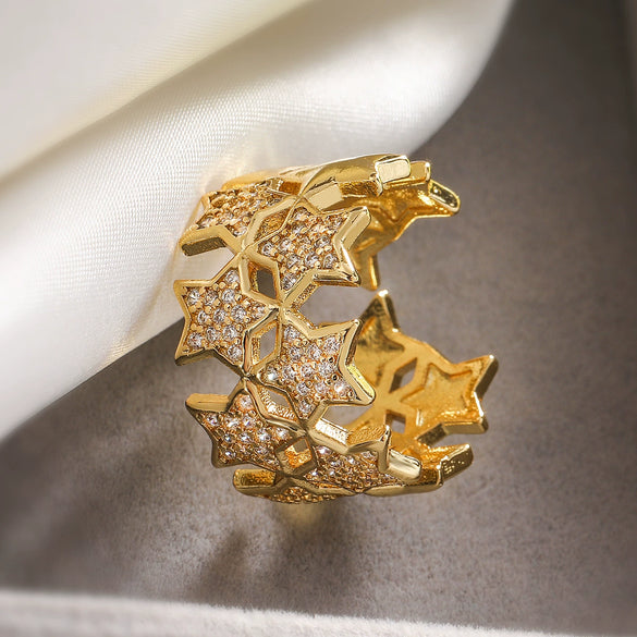 Wholesale Women's Copper Geometric Open Ring With 18K Gold Plating And Micro Inlay Zircon