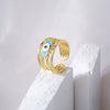 Wholesale Women's Copper Geometric Open Ring With Micro Inlay And 18K Gold Dripping Oil Devil's Eye Design