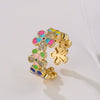 Wholesale Women's Copper Geometric Open Ring With Oil Dripping Zircon Flower And Micro Inlay