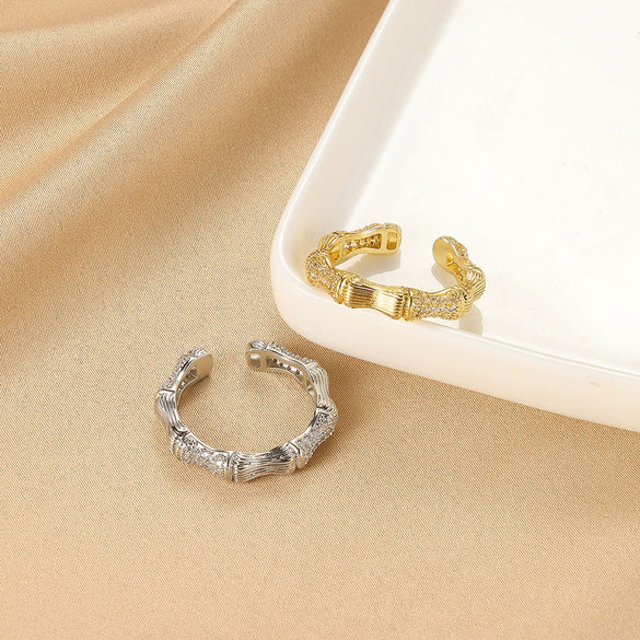 Wholesale Women's Copper Geometric Opening Zircon Flower Ring With Electroplating