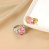 Wholesale Women's Copper Geometric Opening Zircon Flower Ring With Electroplating